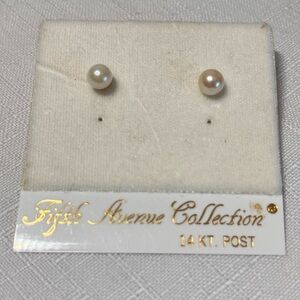 Fifth Avenue pearl stud earrings with 14K gold posts. Vintage old stock